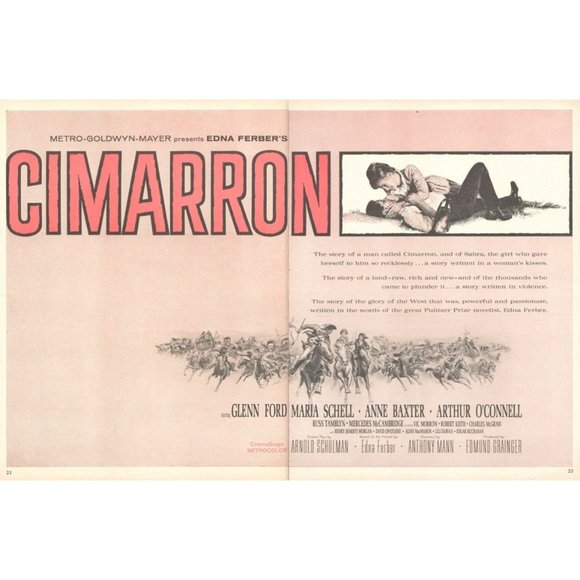 1961 Cimarron Movie Promo 2 Page Print Ad MGM Western Edna Ferber Glenn Ford - Picture 1 of 3